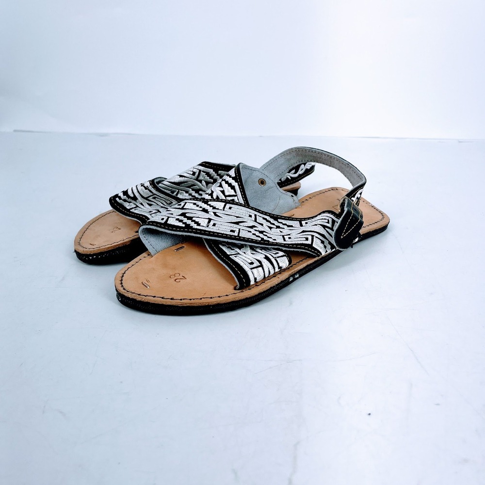 D'Classicos Mens Black White Embroidered Leather Huarache Sandals Mexico Size 10